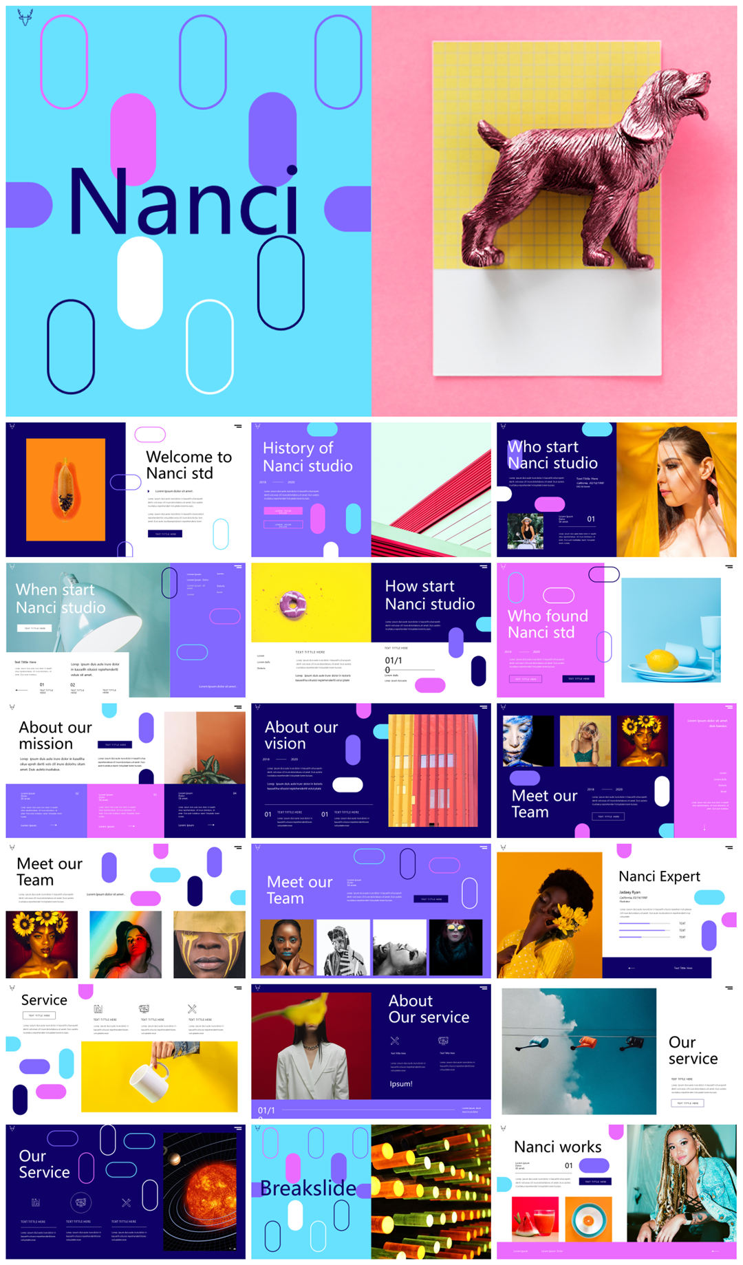 2022年文友严选国外活力色彩风PPT模板合集-27套