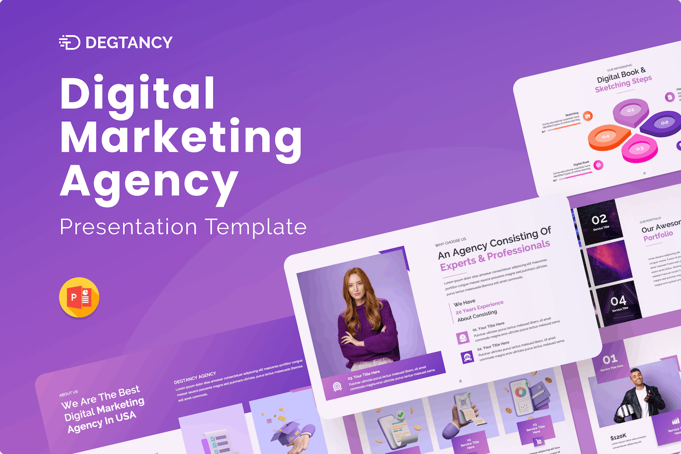 紫色数字营销PPT演示模板 (PPTX)