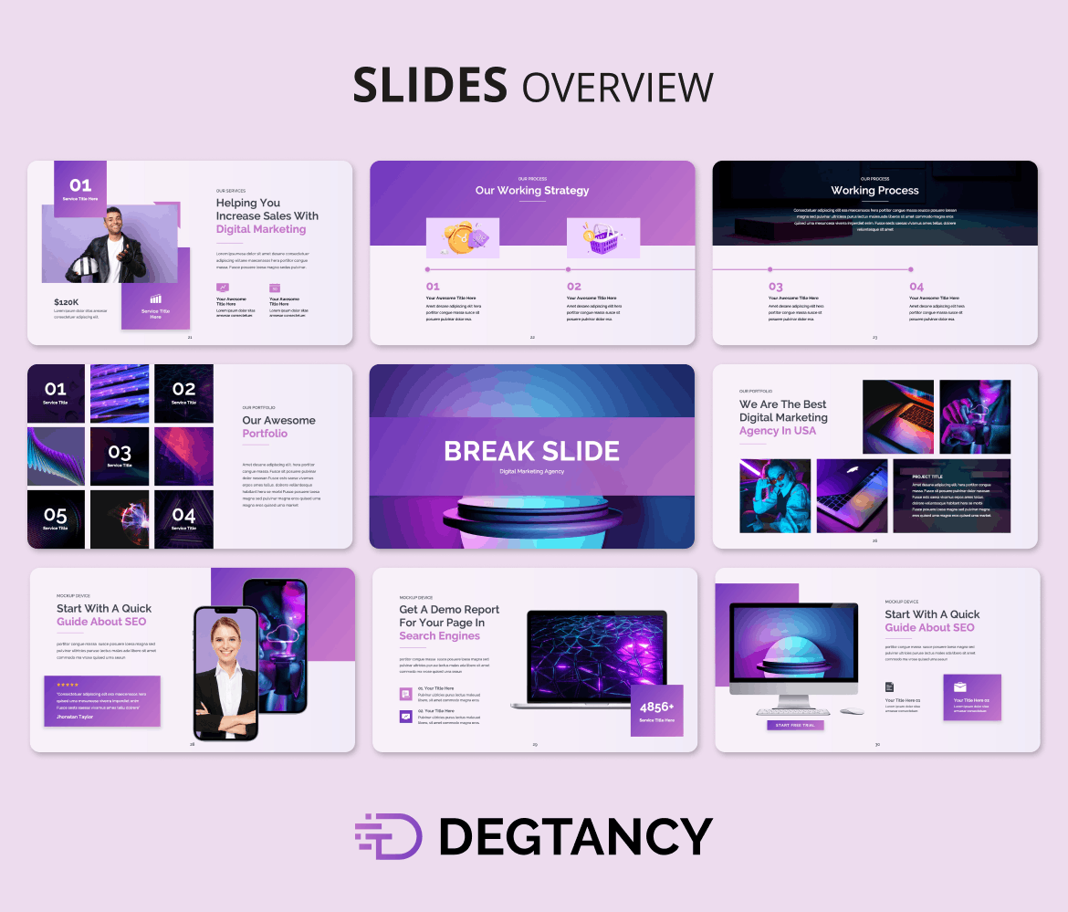 紫色数字营销PPT演示模板 (PPTX)