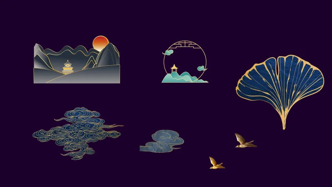 金色描边中国风素材！快速制作中国风PPT！直接保存！