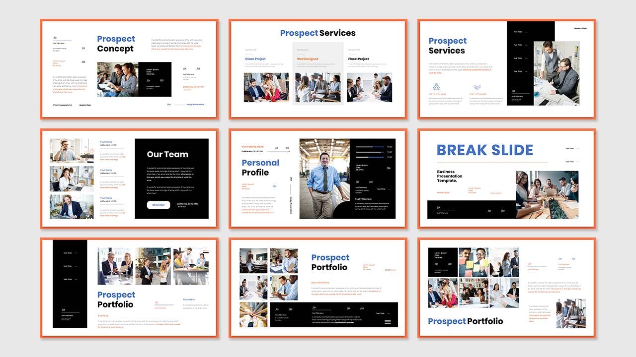 前景业务演示文稿的PowerPoint幻灯片演示模板（pptx）