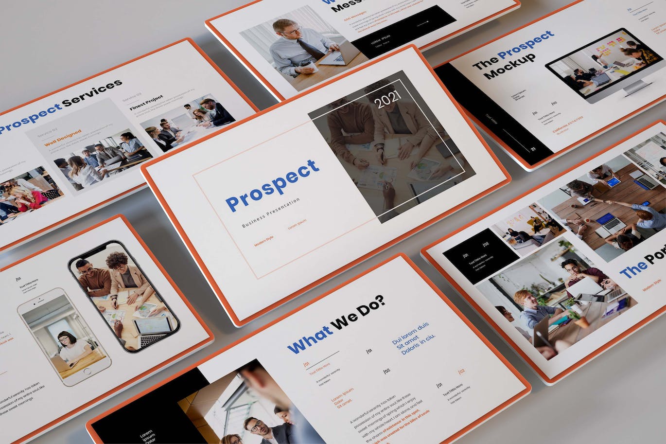 前景业务演示文稿的PowerPoint幻灯片演示模板（pptx）