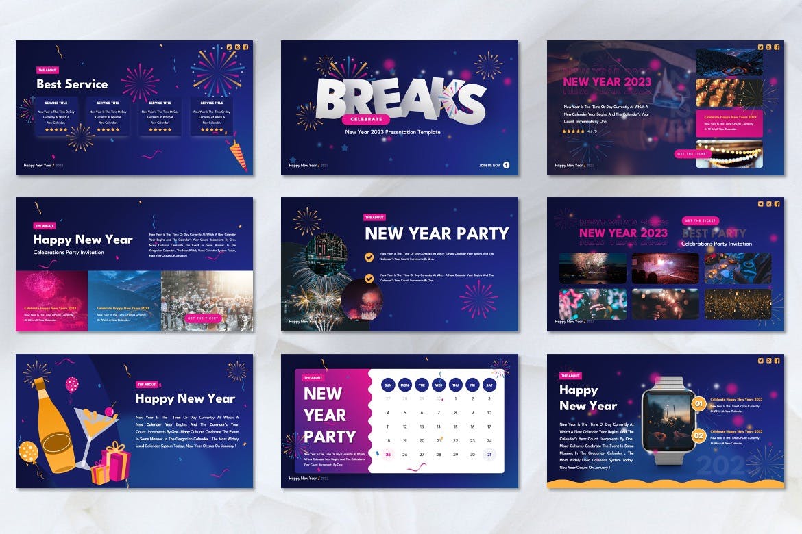 2023年新年庆祝主题PPT模板下载 (PPTX)