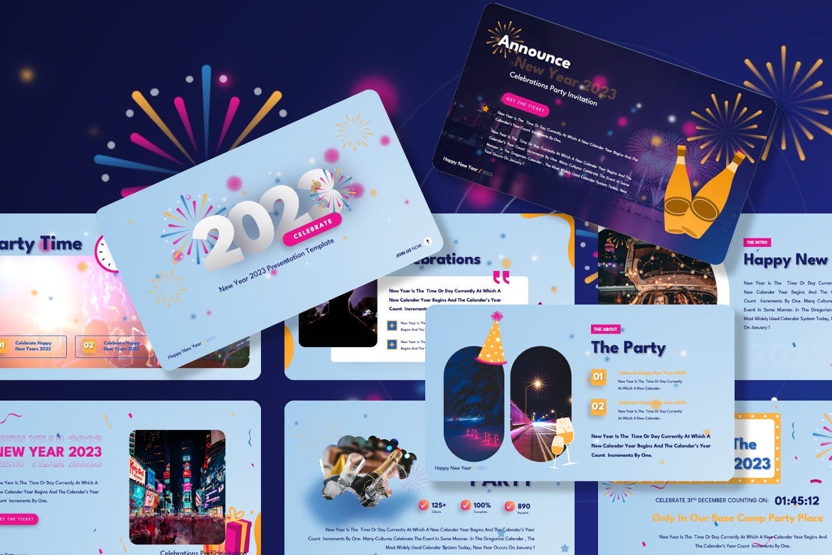 2023年新年庆祝主题PPT模板下载 (PPTX)