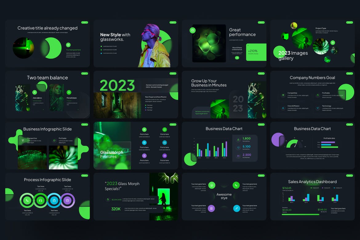 绿色玻璃样式多用途PPT模板 (PPTX)