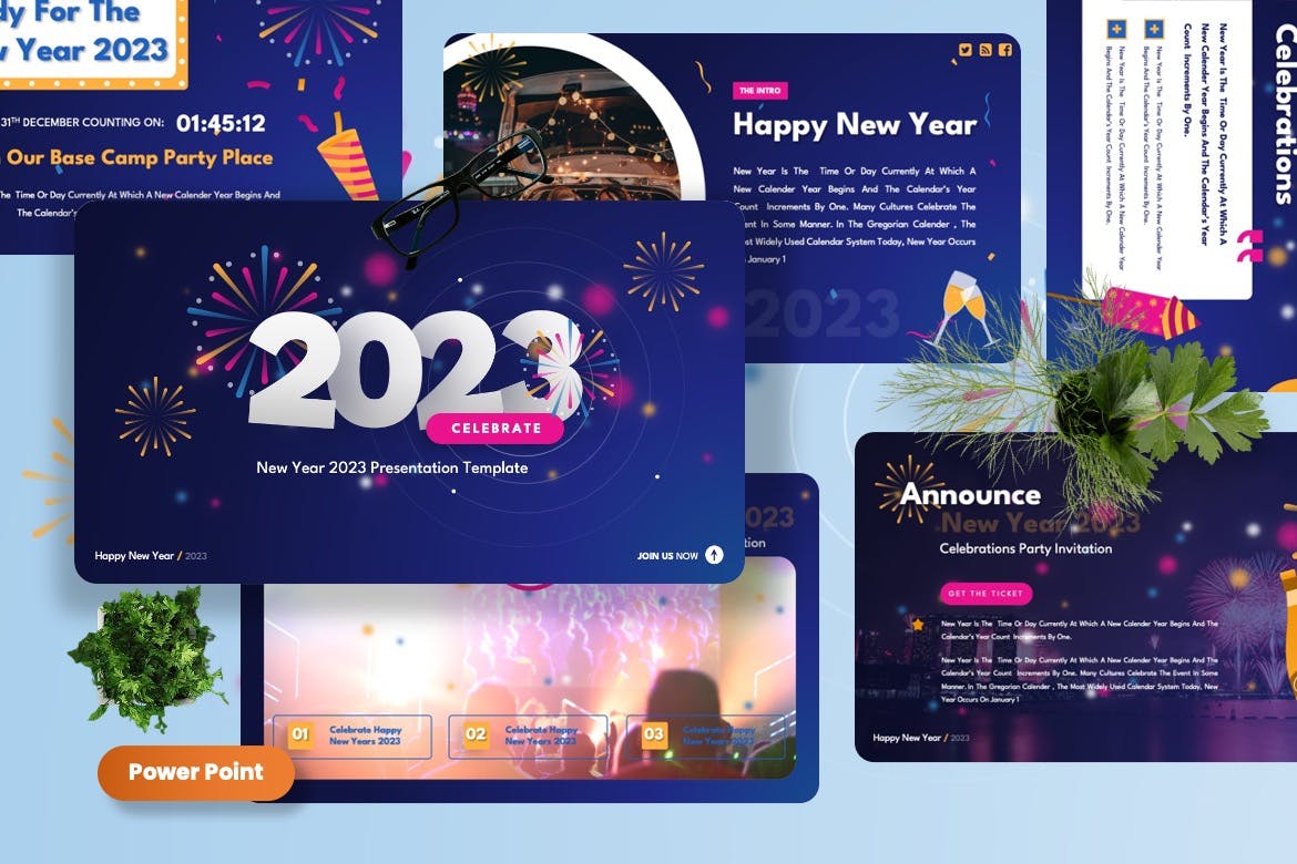 2023年新年庆祝主题PPT模板下载 (PPTX)