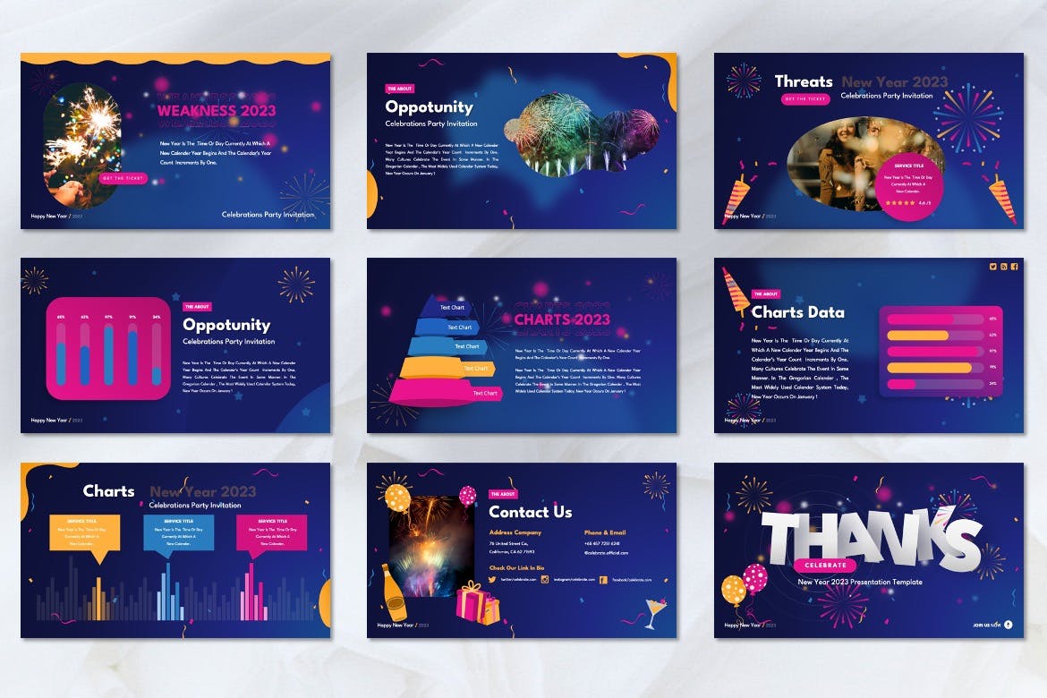2023年新年庆祝主题PPT模板下载 (PPTX)