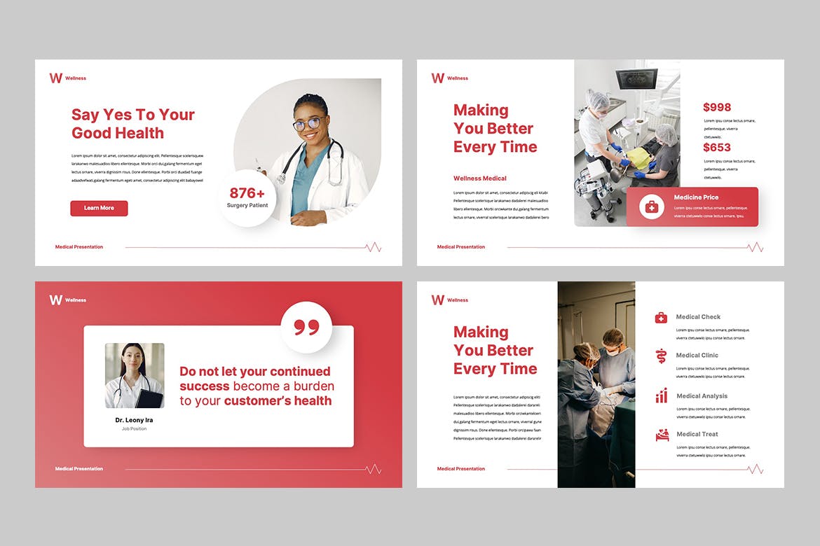 红色简约医疗保健ppt模板 (PPTX)