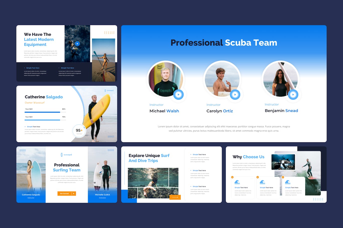 冲浪和潜水度假旅行ppt模板 (PPTX,PPT)