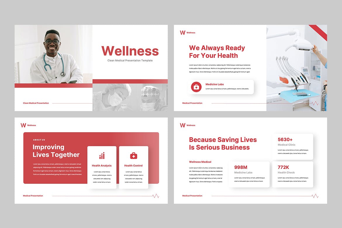 红色简约医疗保健ppt模板 (PPTX)