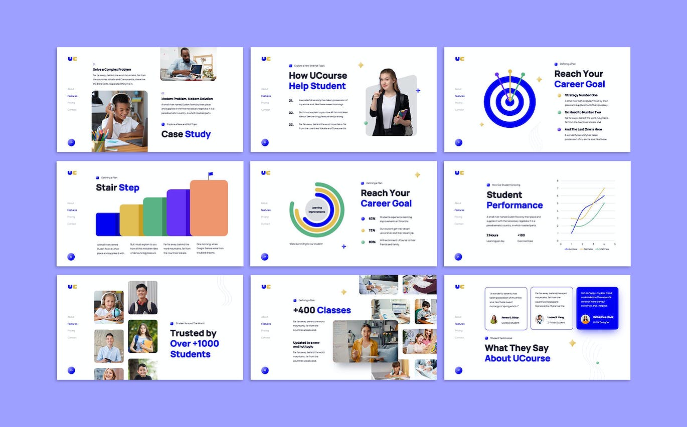 紫色百搭的线上教育宣传PPT模版 (PPTX)