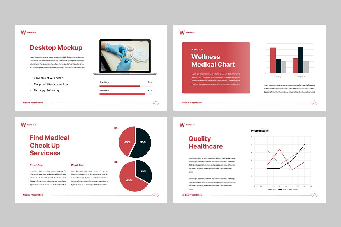 红色简约医疗保健ppt模板 (PPTX)