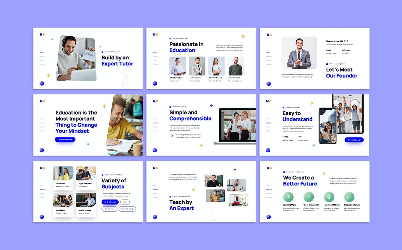 紫色百搭的线上教育宣传PPT模版 (PPTX)