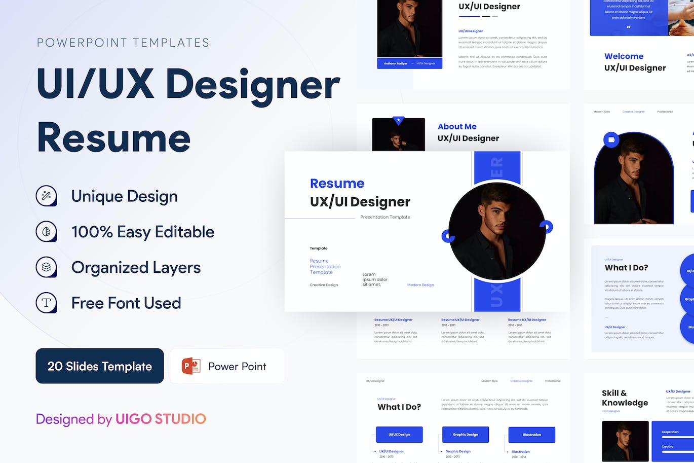 高端专业简约多用途的设计师个人简历PPT幻灯片演示模板（pptx）