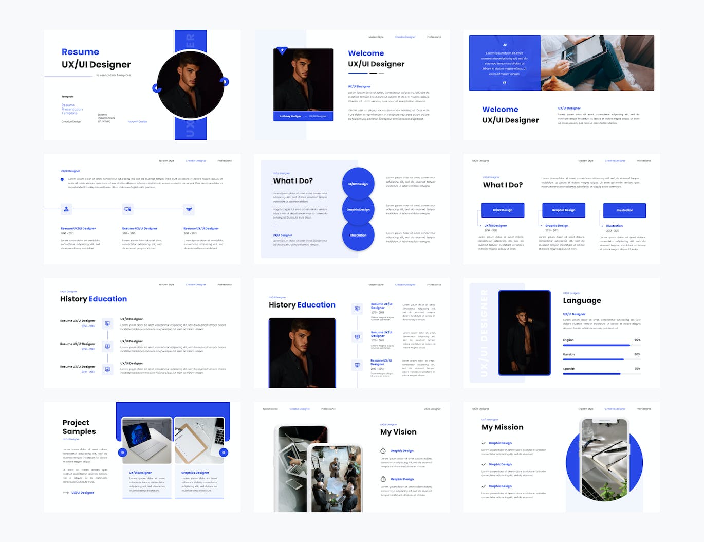 高端专业简约多用途的设计师个人简历PPT幻灯片演示模板（pptx）