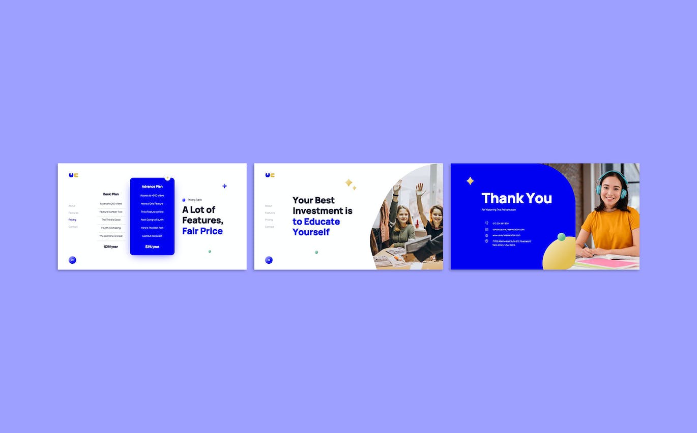 紫色百搭的线上教育宣传PPT模版 (PPTX)