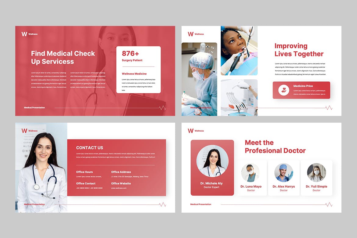 红色简约医疗保健ppt模板 (PPTX)