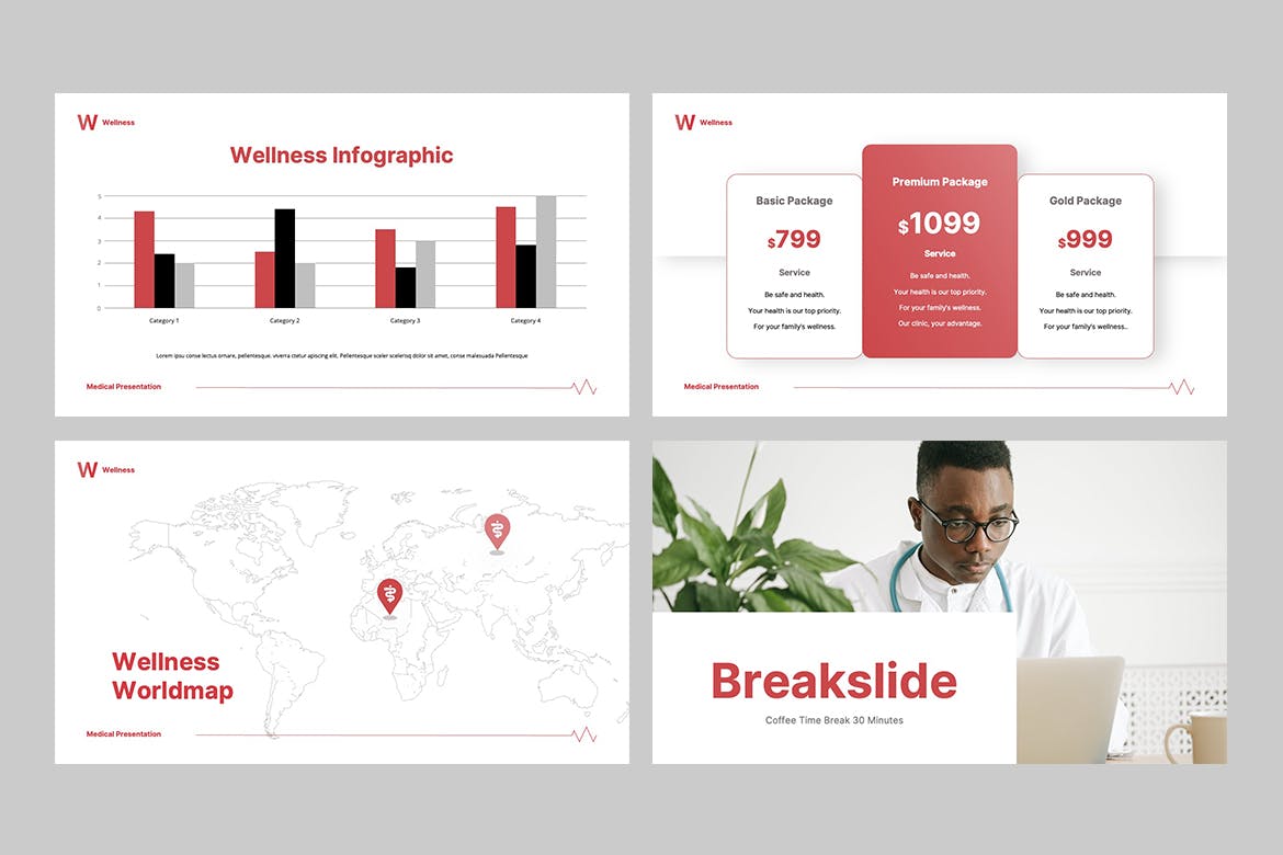 红色简约医疗保健ppt模板 (PPTX)