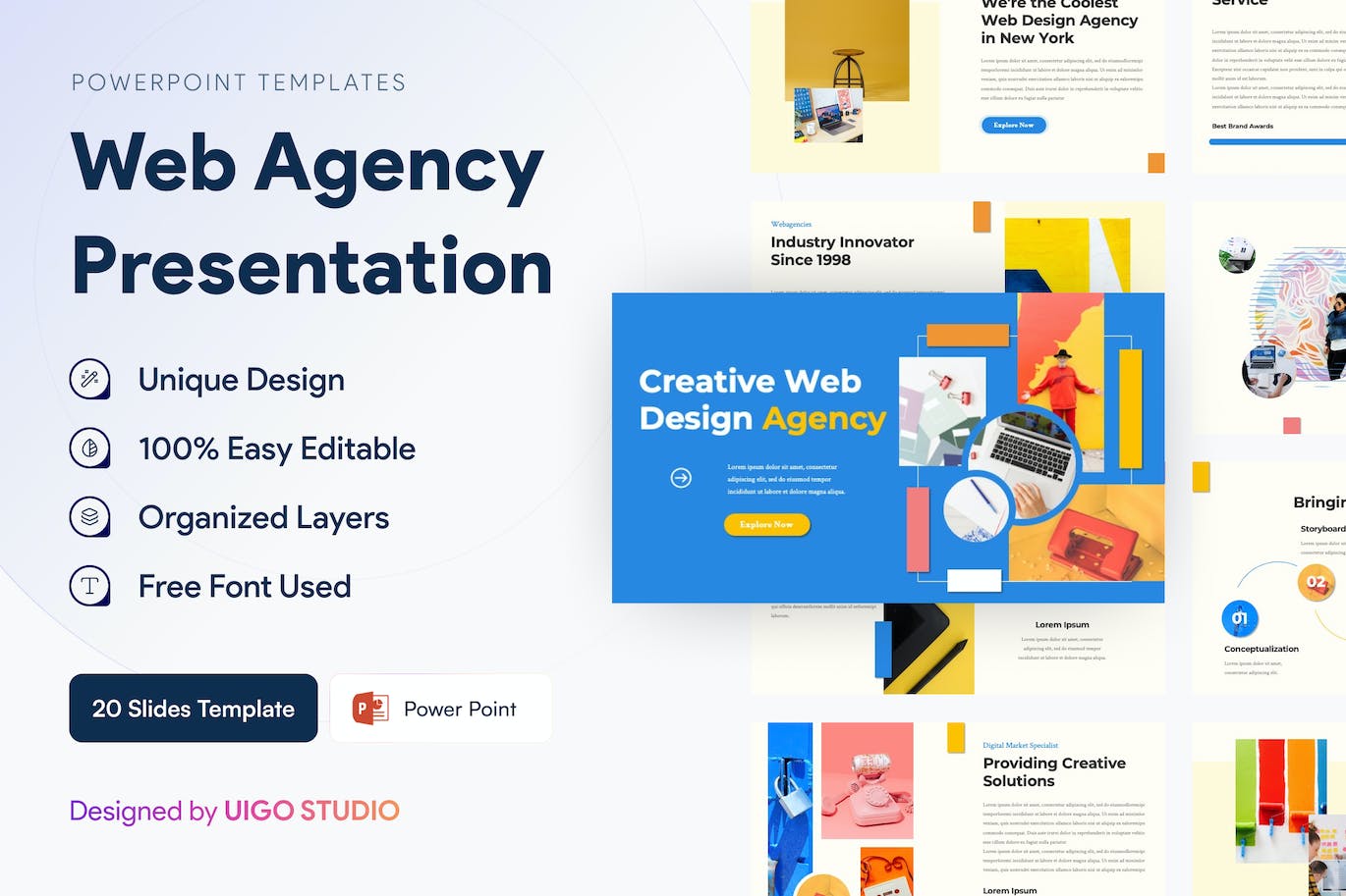 时尚清新高端简约创意网页设计机构PPT幻灯片演示模板（pptx）