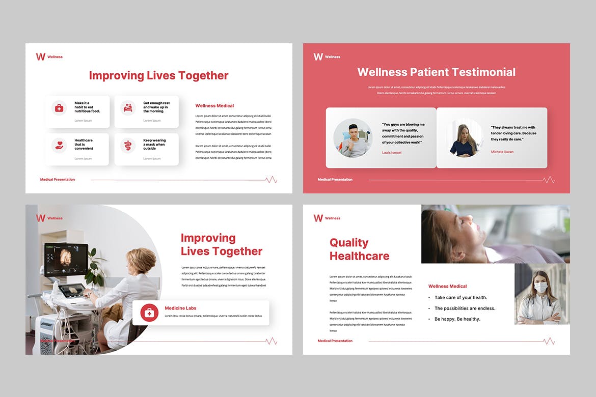 红色简约医疗保健ppt模板 (PPTX)