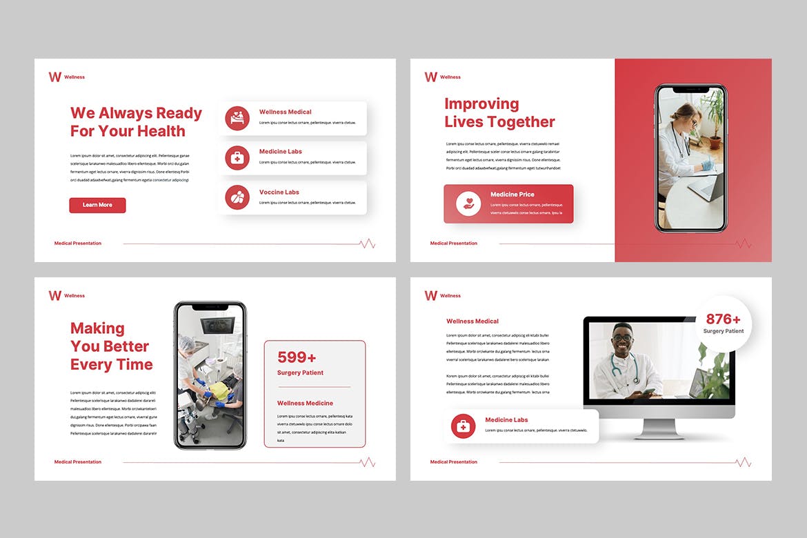 红色简约医疗保健ppt模板 (PPTX)