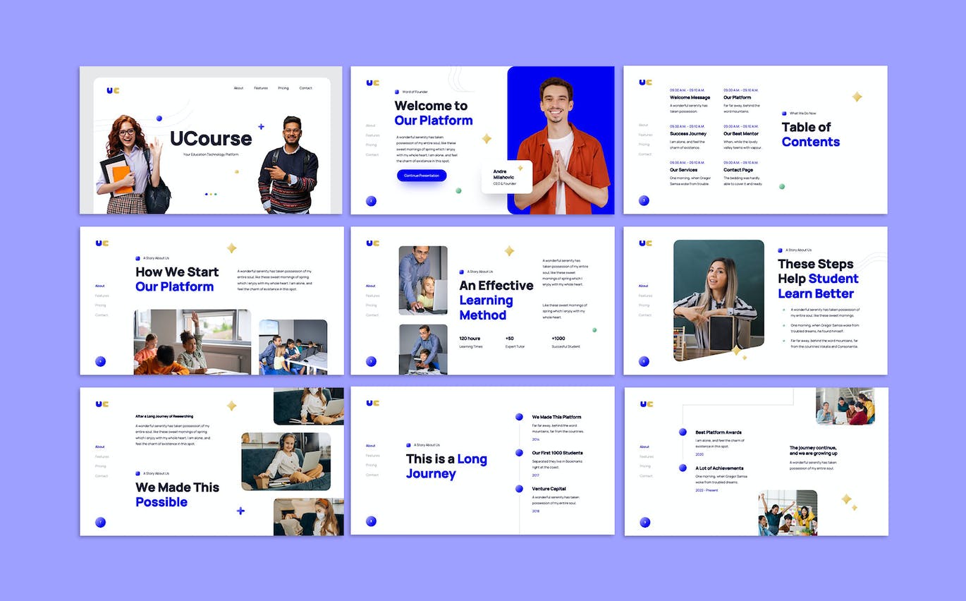 紫色百搭的线上教育宣传PPT模版 (PPTX)