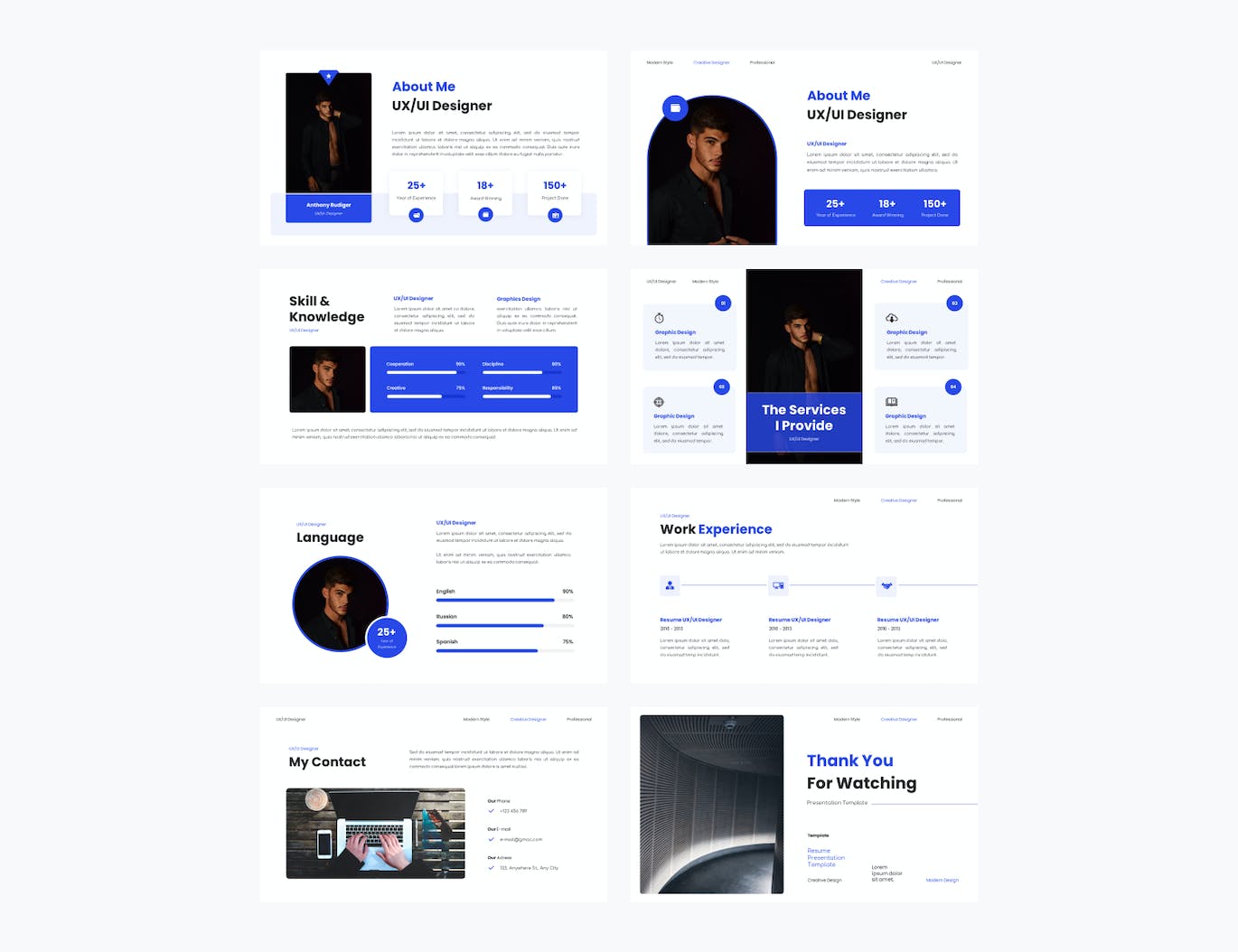 高端专业简约多用途的设计师个人简历PPT幻灯片演示模板（pptx）