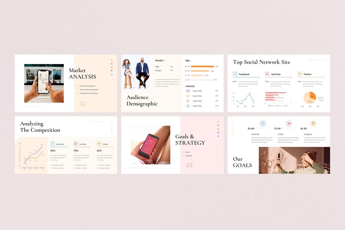 社交媒体策略ppt演示文稿模板 (PPTX)