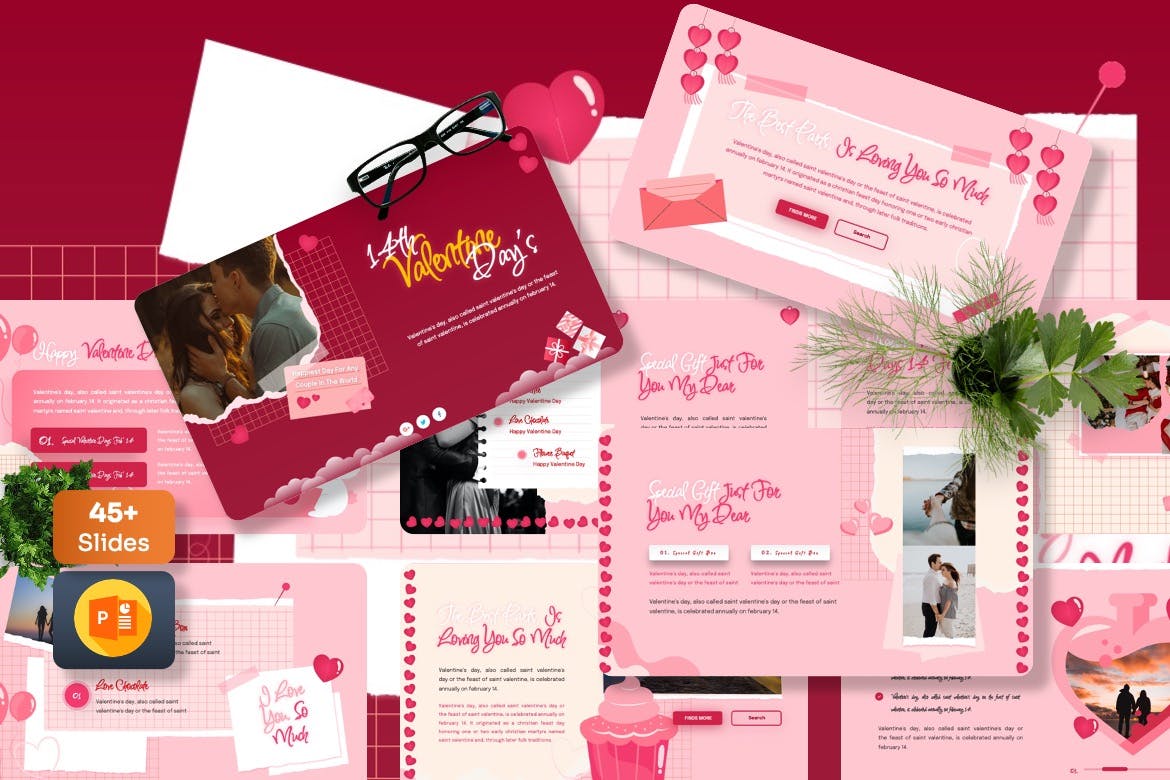 情人节氛围主题PPT模版下载（PPTX）