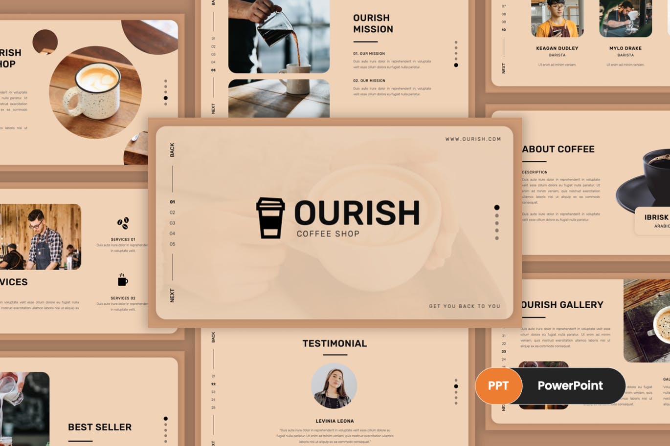 咖啡店展示PPT模版 (PPTX)