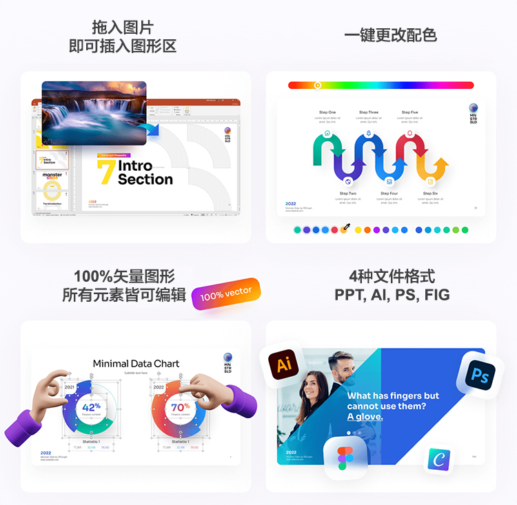 1000+动态高级感图文3d立体场景图形PPT模板[S98]