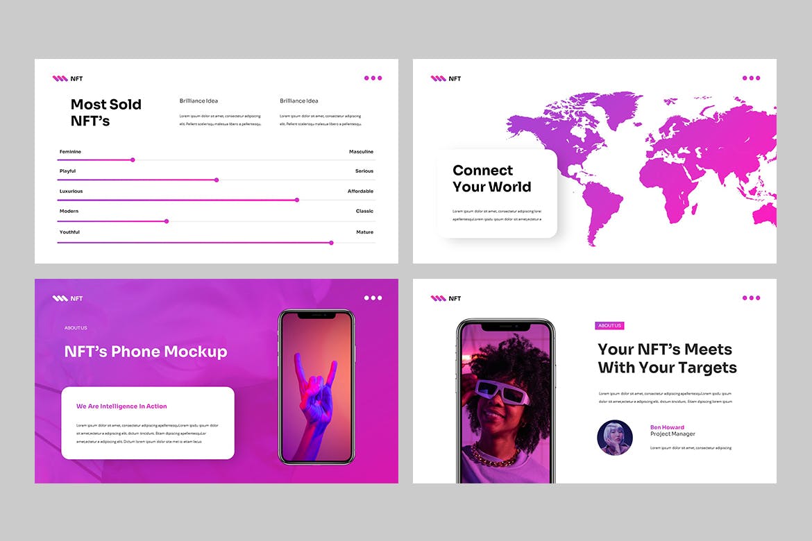 NFT – 精美彩色NET设计PPT演示模板(PPTX)