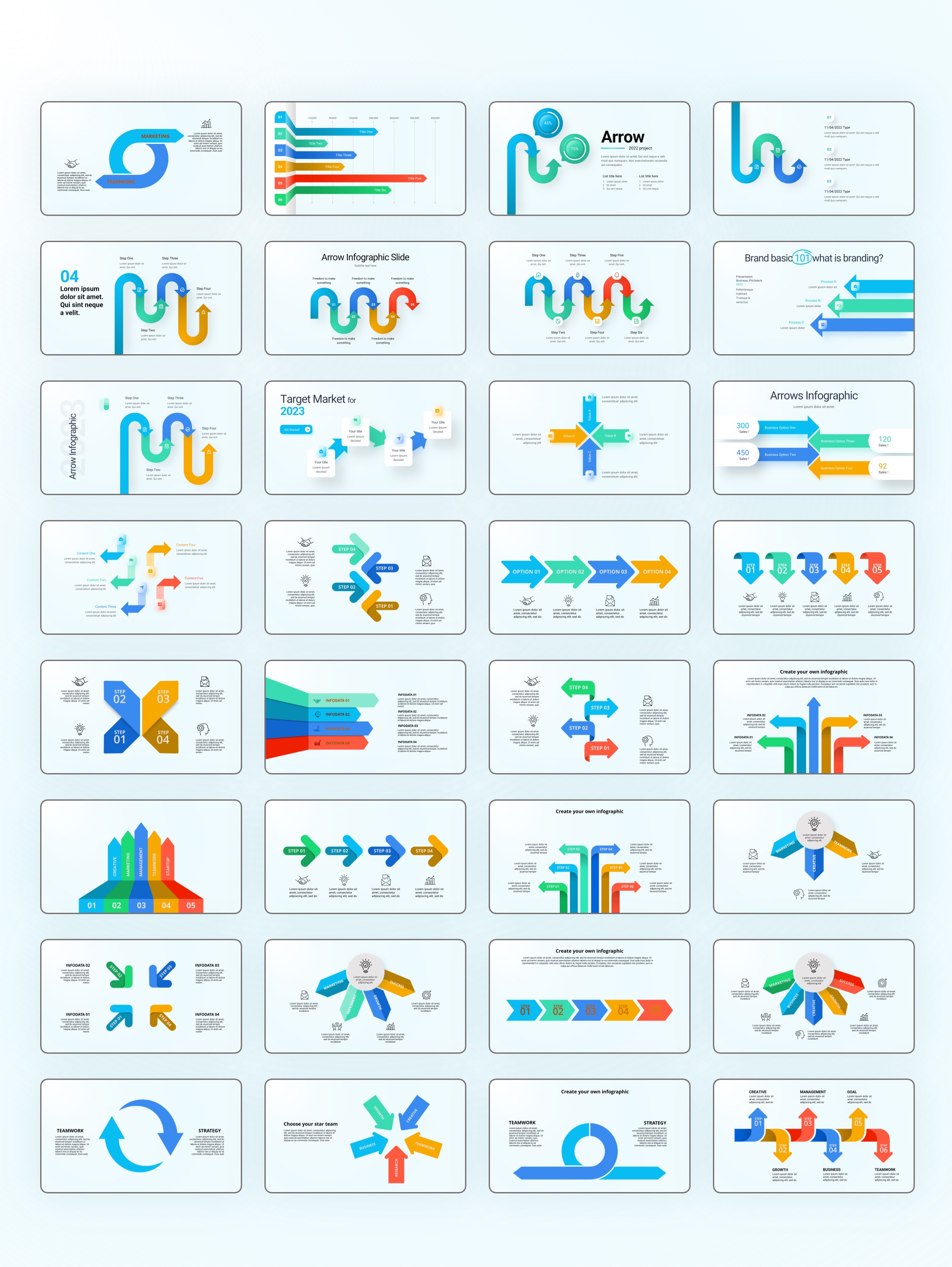130页箭头图形信息图示PPT模板版式[2303001]