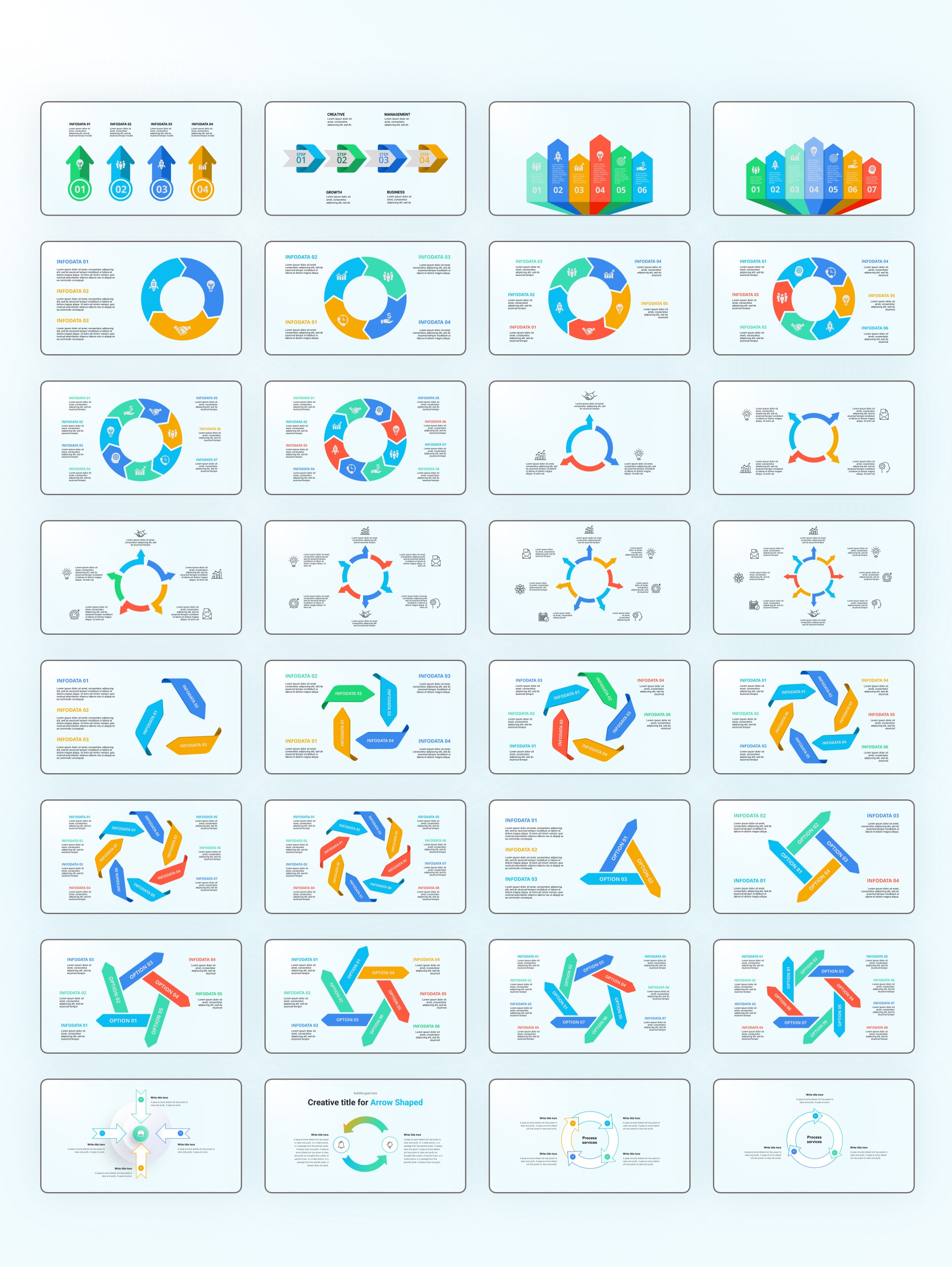 130页箭头图形信息图示PPT模板版式[2303001]