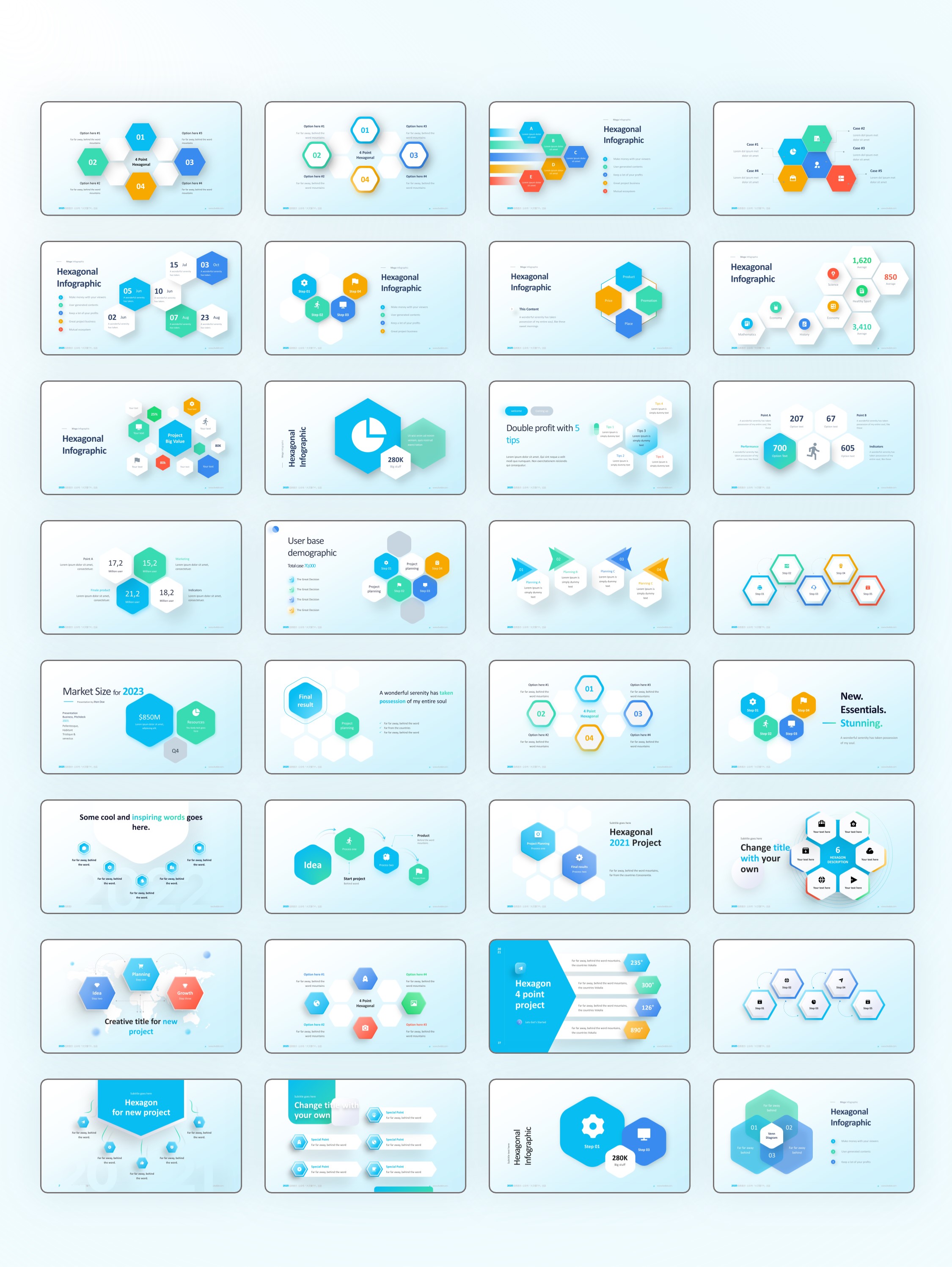 95页六边形信息图示PPT模板，一键换色[2303003]