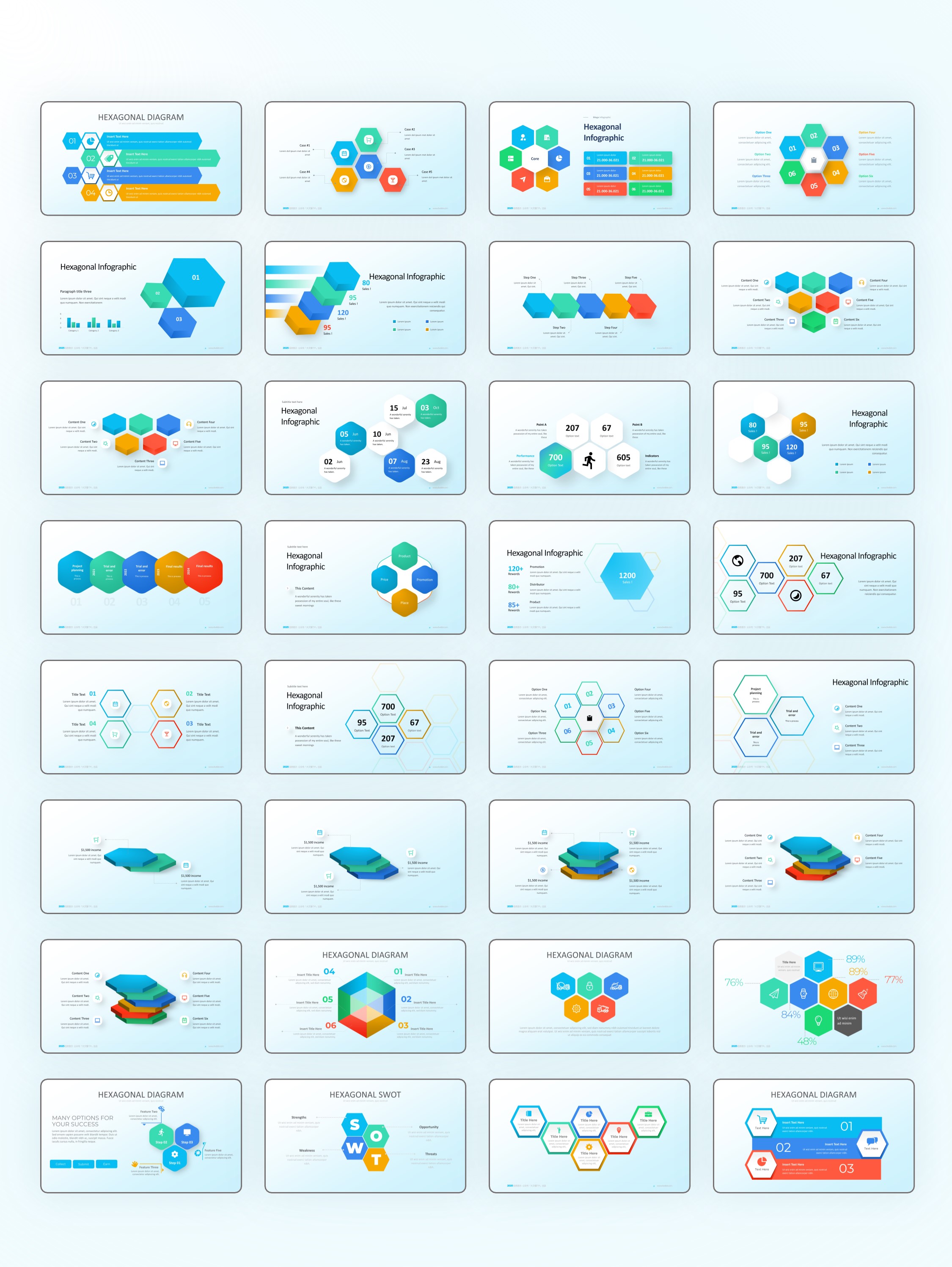 95页六边形信息图示PPT模板，一键换色[2303003]