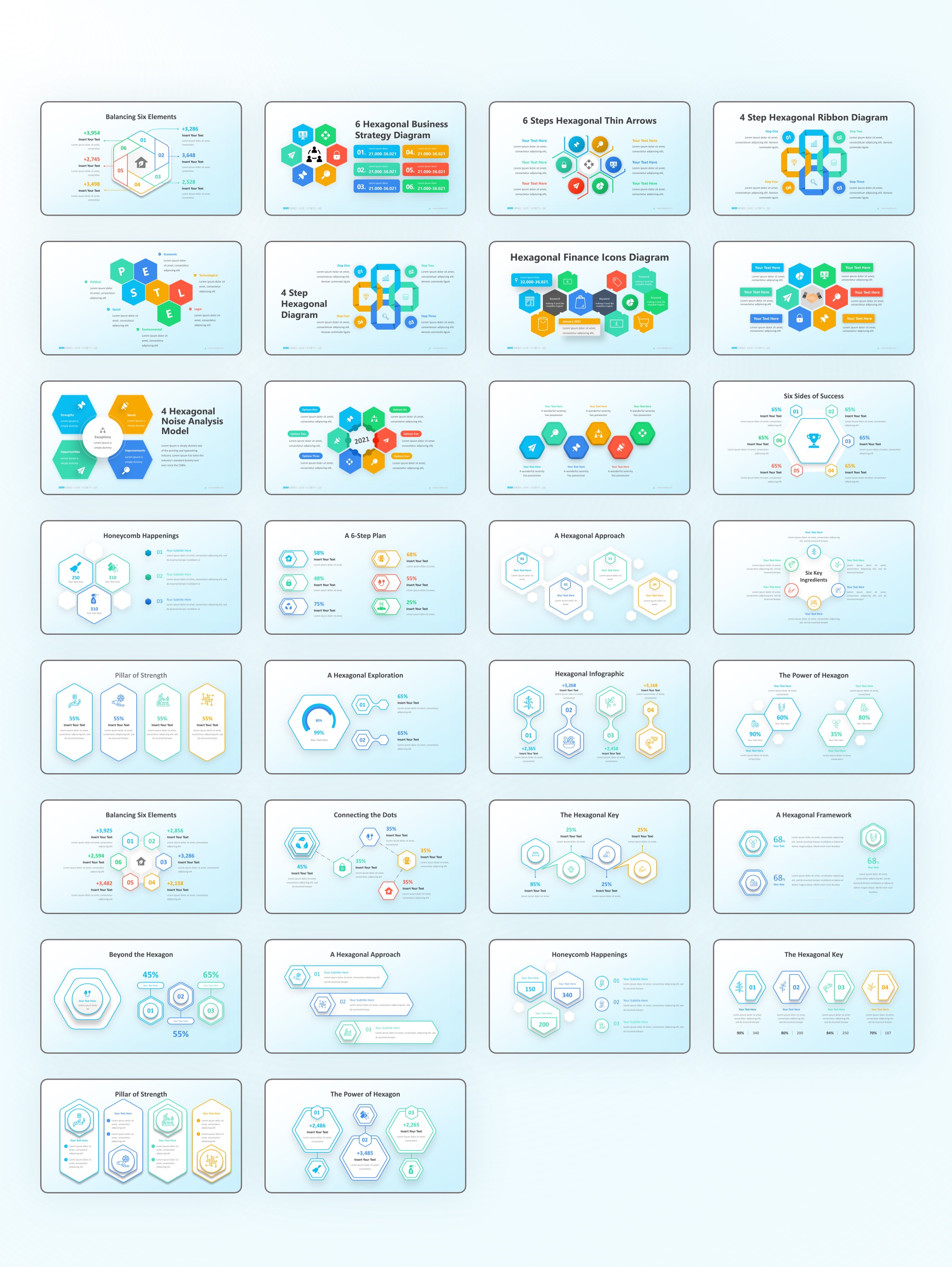 95页六边形信息图示PPT模板，一键换色[2303003]