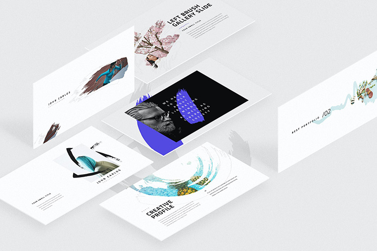 企业宣传ppt模板精选笔刷图形作品集展示旅游摄影团队介绍ppt素材