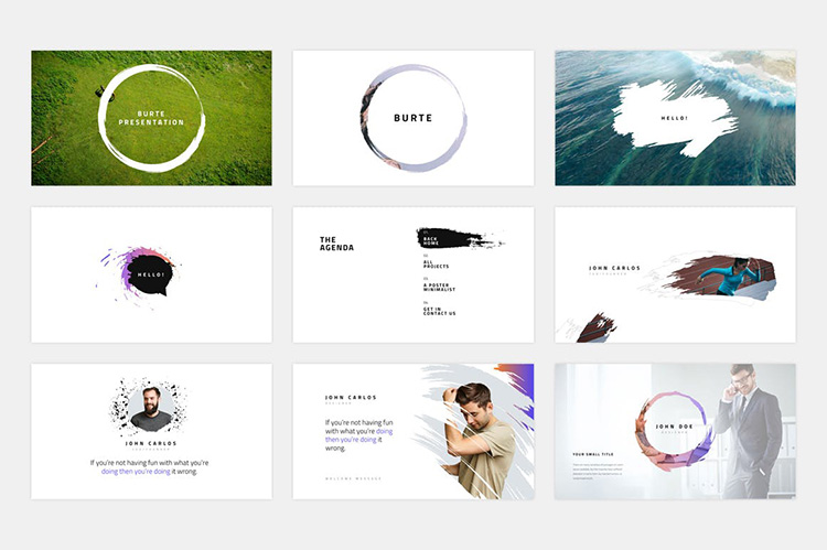 企业宣传ppt模板精选笔刷图形作品集展示旅游摄影团队介绍ppt素材