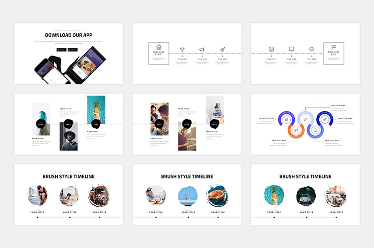 企业宣传ppt模板精选笔刷图形作品集展示旅游摄影团队介绍ppt素材