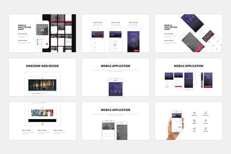 企业宣传ppt模板精选笔刷图形作品集展示旅游摄影团队介绍ppt素材