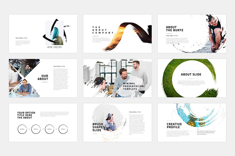 企业宣传ppt模板精选笔刷图形作品集展示旅游摄影团队介绍ppt素材