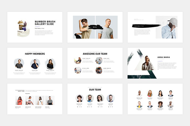 企业宣传ppt模板精选笔刷图形作品集展示旅游摄影团队介绍ppt素材