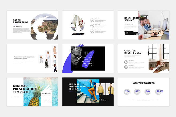 企业宣传ppt模板精选笔刷图形作品集展示旅游摄影团队介绍ppt素材