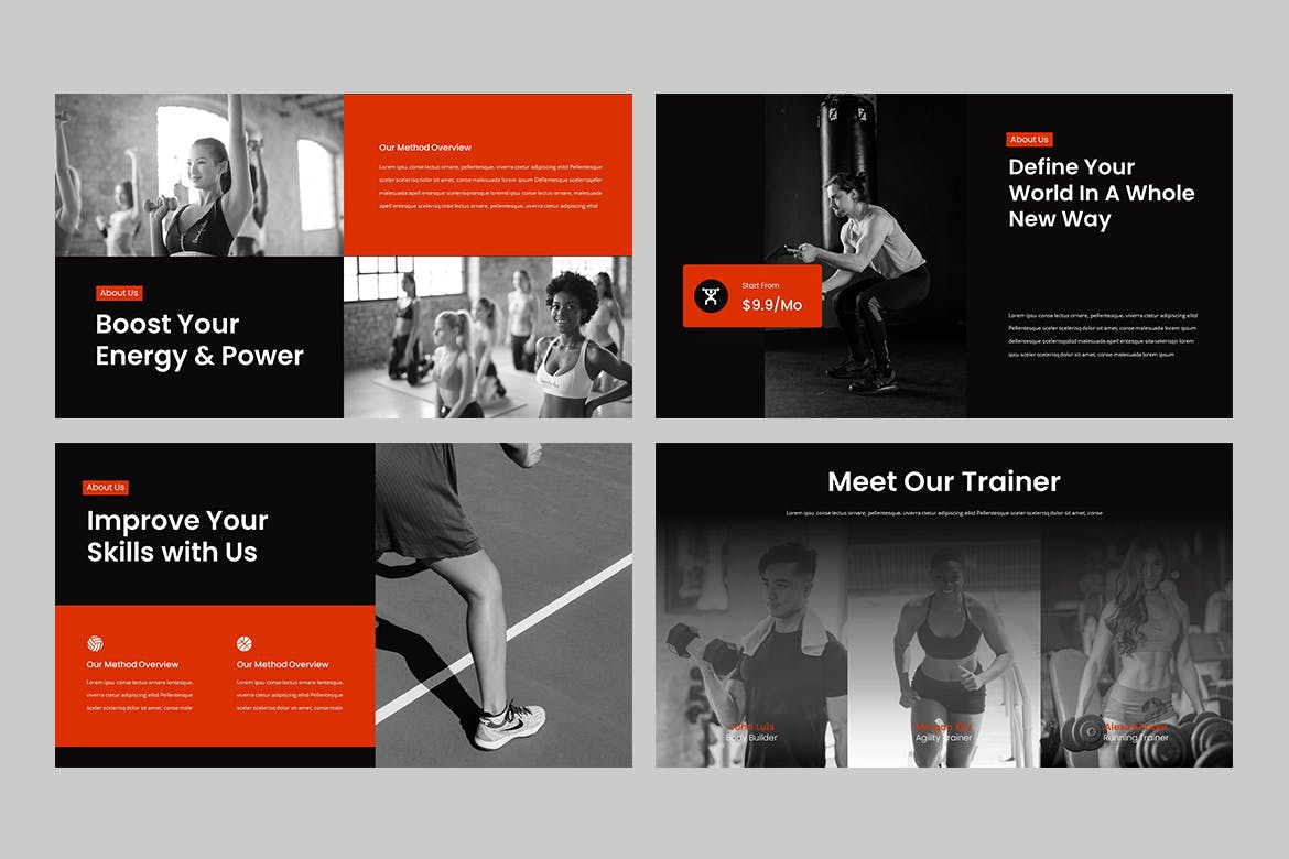 高品质的专业运动健身风格PPT模板（pptx）