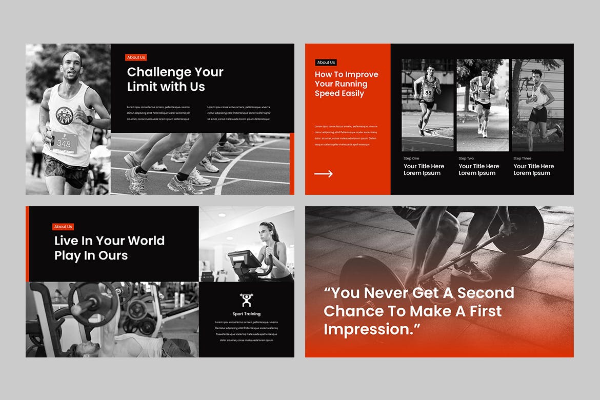 高品质的专业运动健身风格PPT模板（pptx）