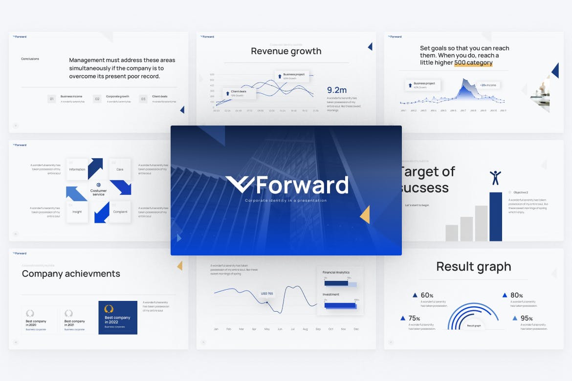 蓝色简约灵活的商务PPT模板 (PPTX)
