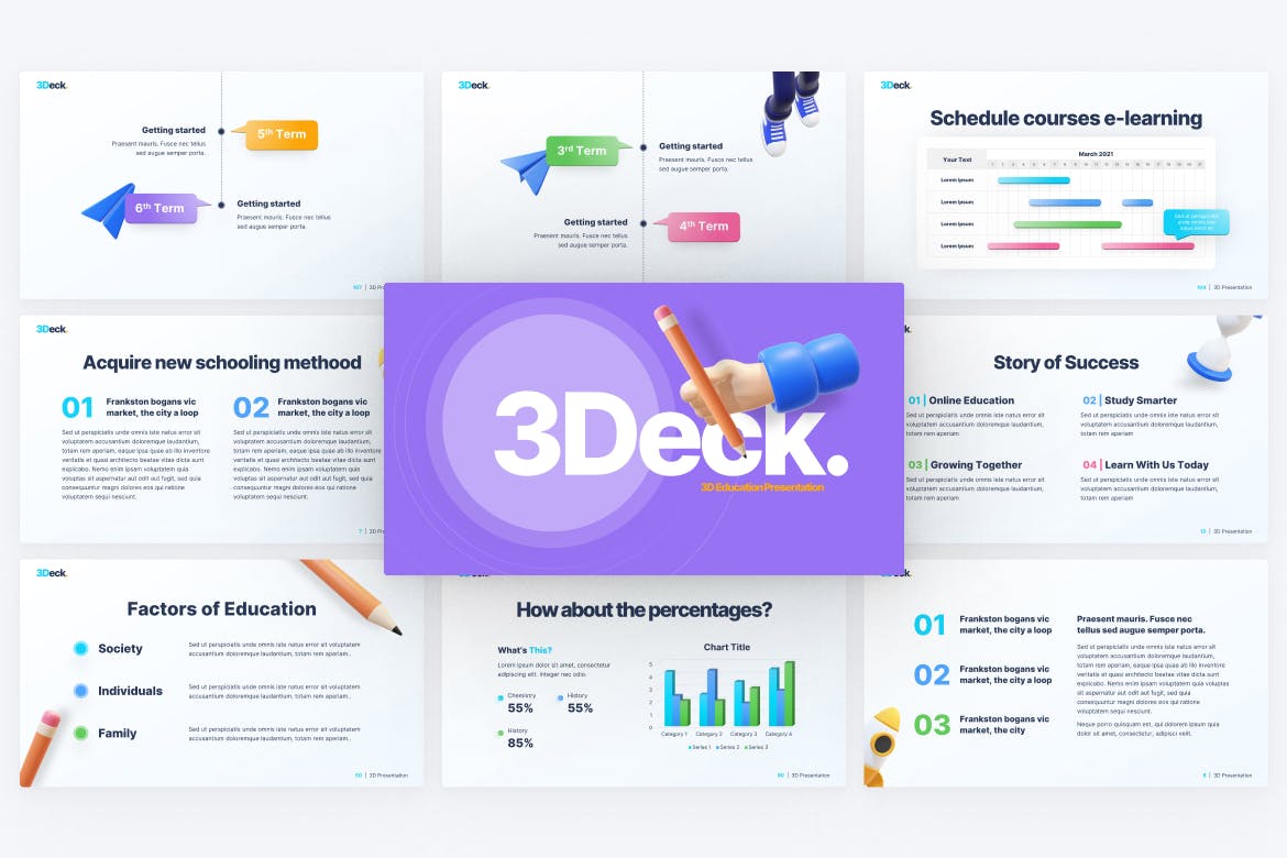 高端3Deck教育PPT模板(PPTX)