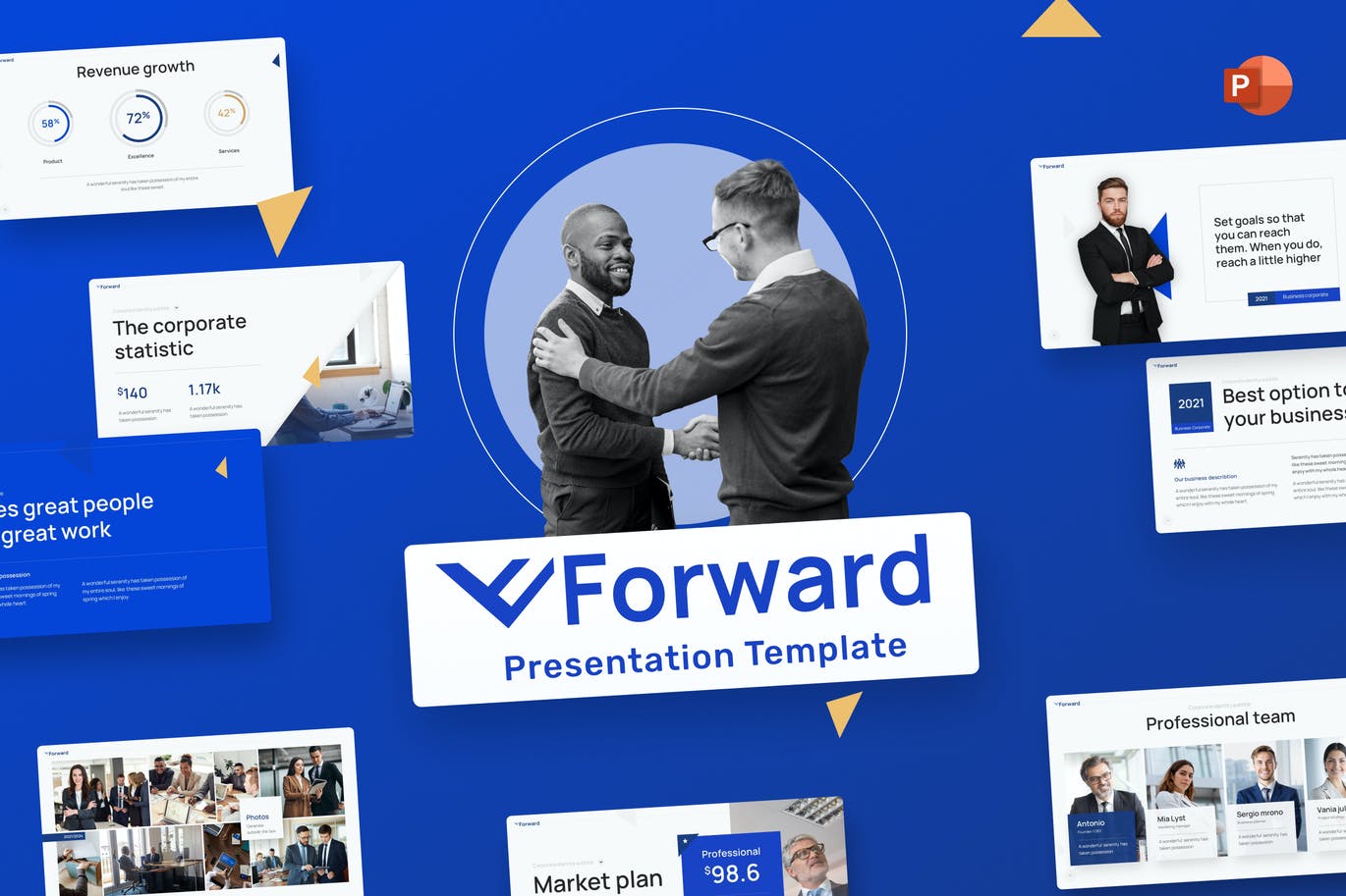 蓝色简约灵活的商务PPT模板 (PPTX)