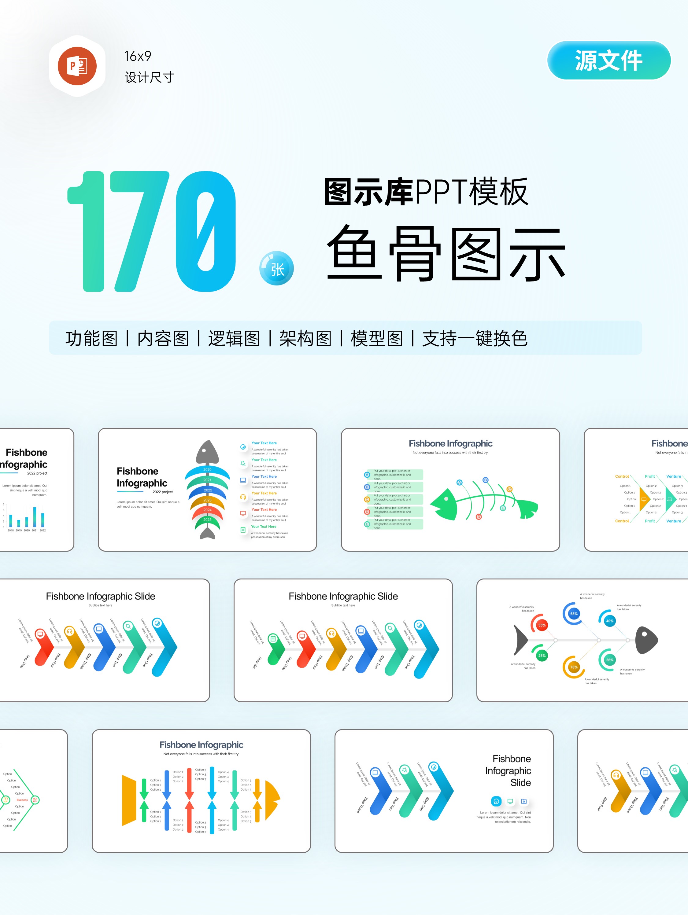 170张鱼骨信息图示PPT模板版式[2303007]